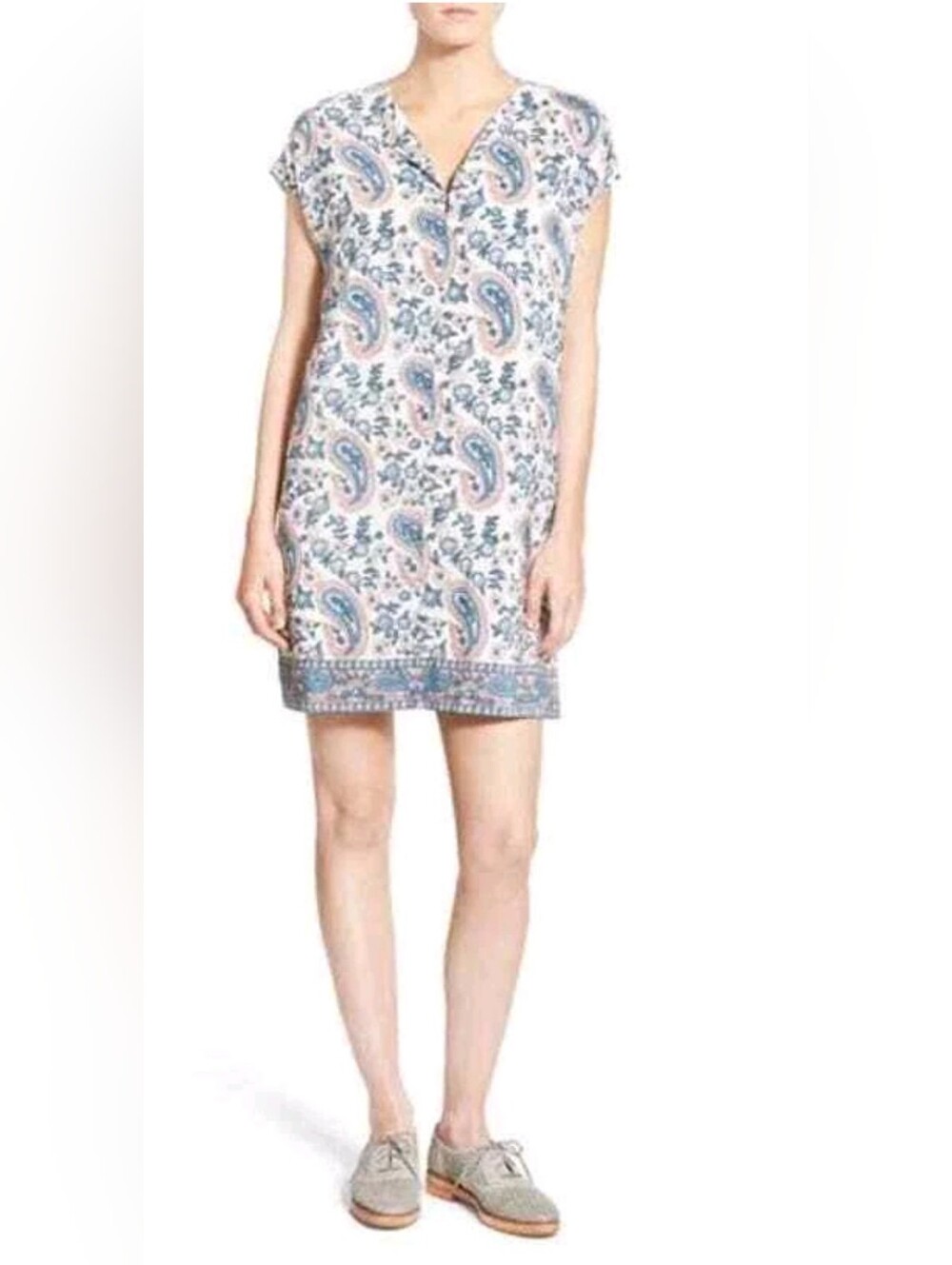 Madewell 100% Silk Paisley Shift Dress M V-Neck 19" PTP Estimated Size M